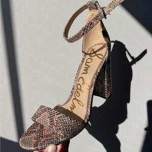 Sam Edelman Snake Print Heels in Pink and Brown